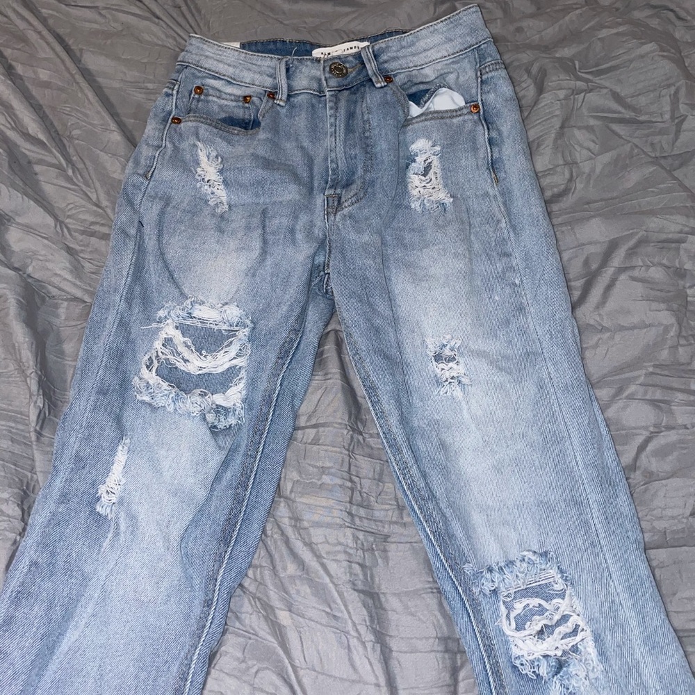 light washed distressed mom jeans